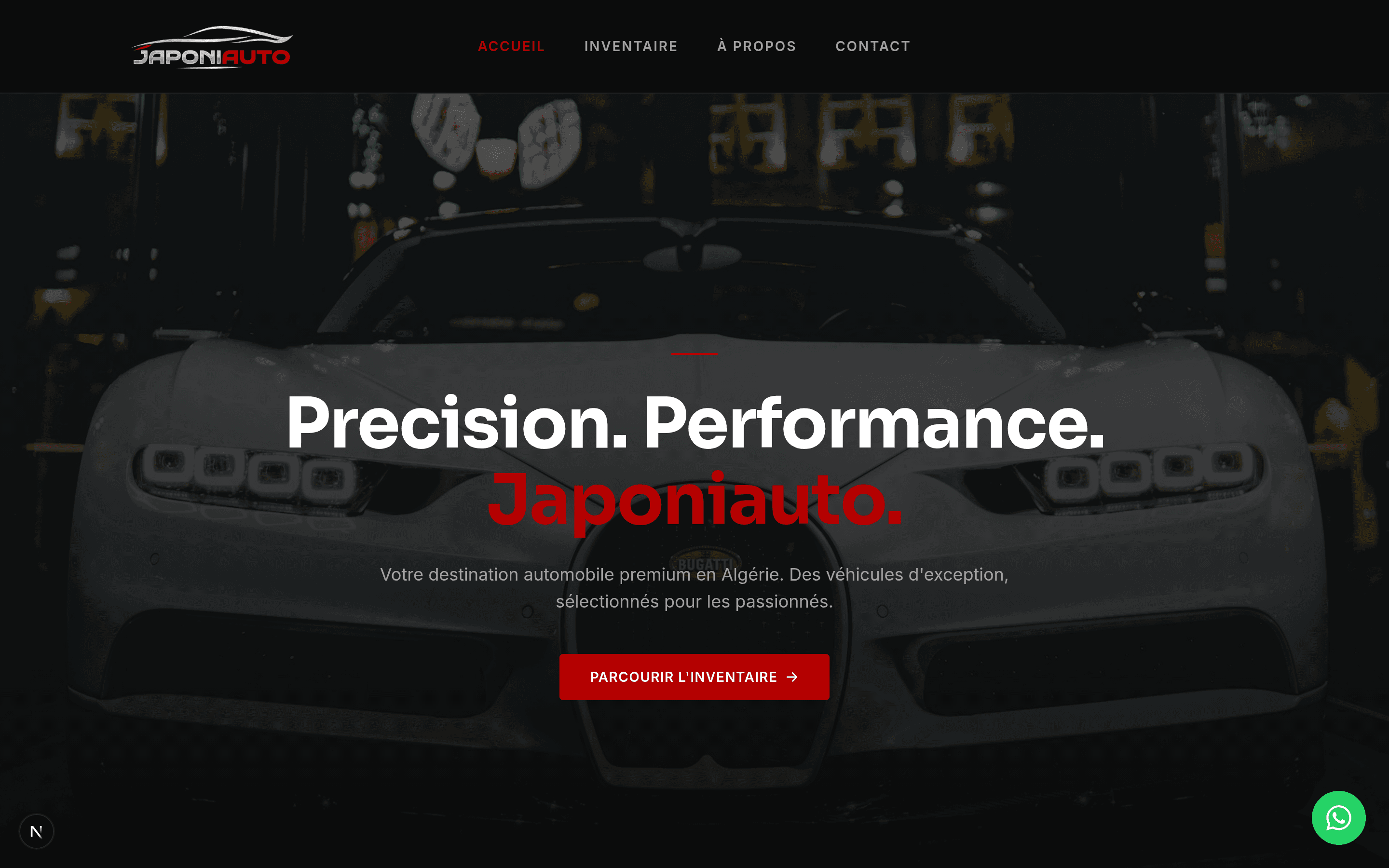 Site de concessionnaire auto avec tableau de bord