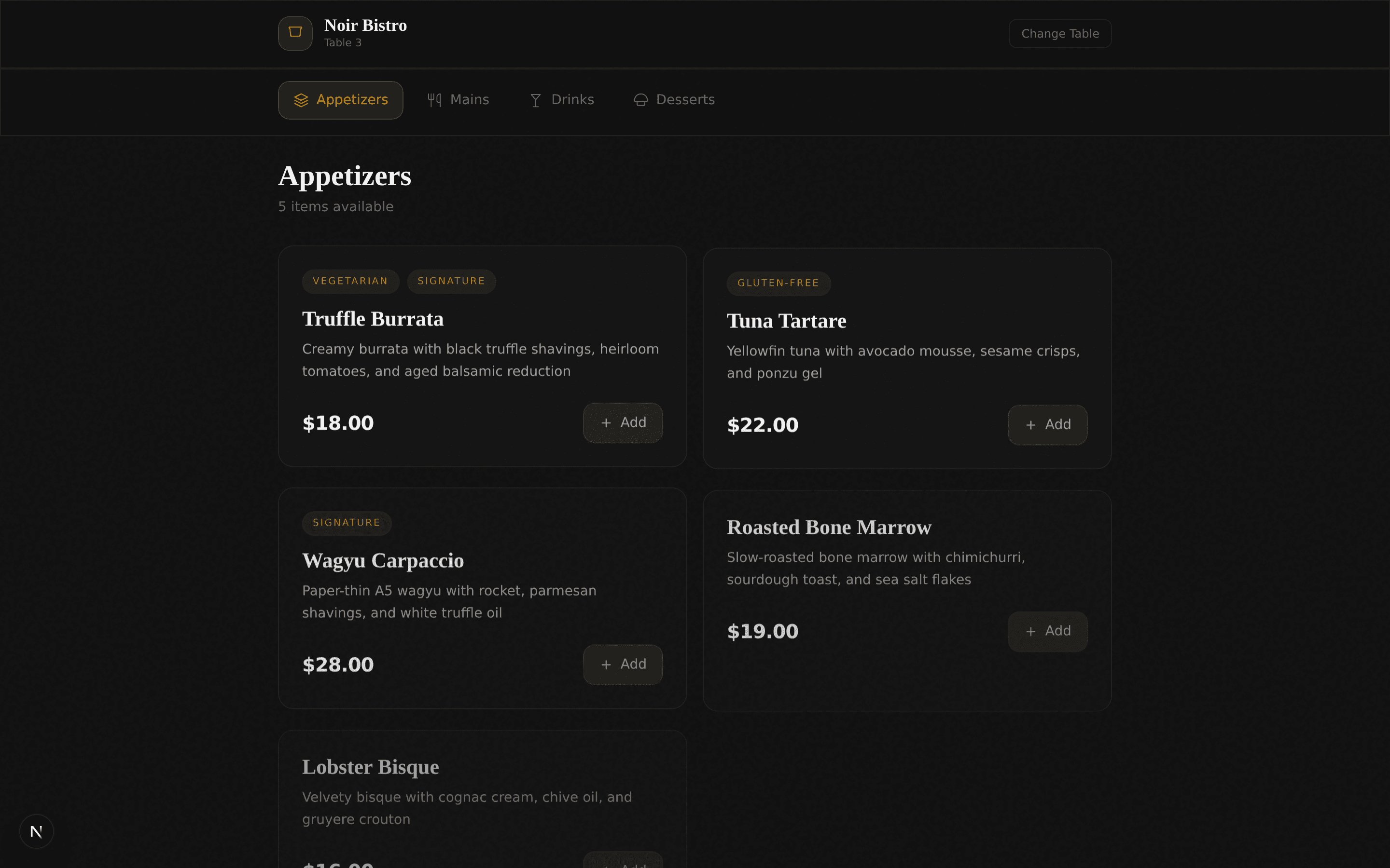 Menu digital et commande à table