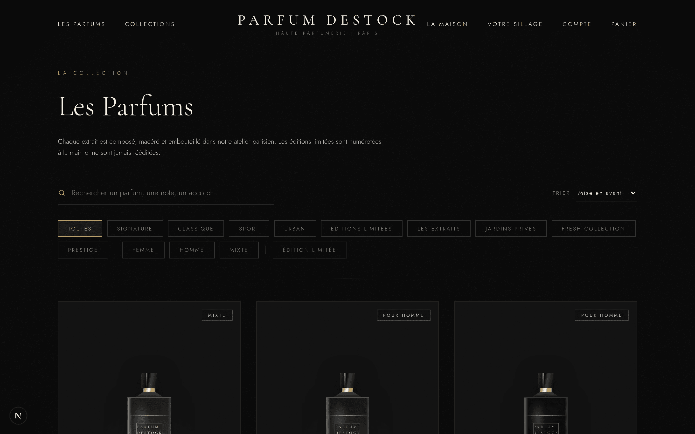 Boutique de parfums en ligne au design raffiné